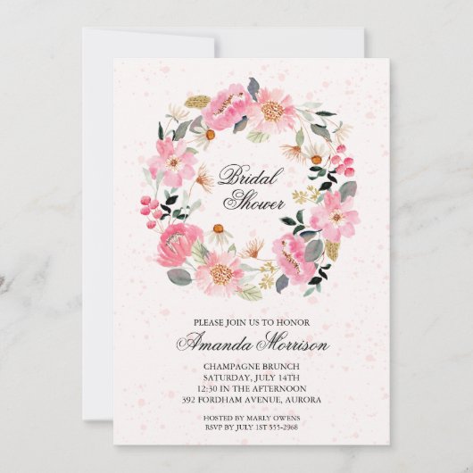 Elegantes Brautparty für Blumenreath Einladung (Vorderseite)