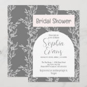 Elegantes Brautparty für Grau und Weiß-Blätter Einladung (Vorne/Hinten)