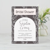 Elegantes Brautparty für Grau und Weiß-Blätter Einladung (Stehend Vorderseite)