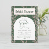 Elegantes Brautparty für grüne und rosa Blätter Einladung (Stehend Vorderseite)