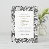 Elegantes Brautparty für Schwarz-weiße Rose Einladung (Stehend Vorderseite)