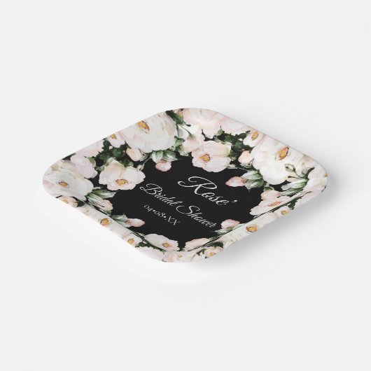 Elegantes Brautparty für Schwarz-weiße Rose Pappteller (Gewinkelt)