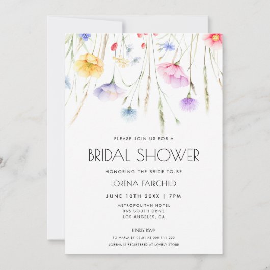 Elegantes Brautparty für Wildblumen Einladung (Vorderseite)