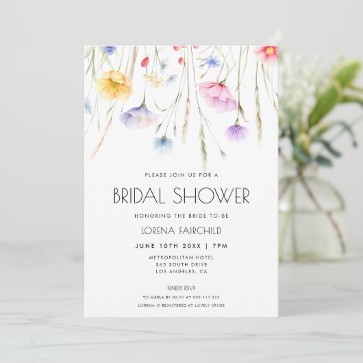 Elegantes Brautparty für Wildblumen Einladung (Stehend Vorderseite)