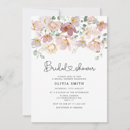 Elegantes Brautparty für Wildblumen Einladung (Vorderseite)