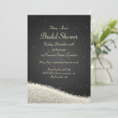 Elegantes Brautparty Glitzern Schwarz Einladung (Stehend Vorderseite)