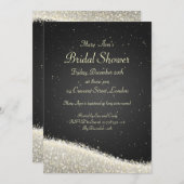 Elegantes Brautparty Glitzern Schwarz Einladung (Vorne/Hinten)