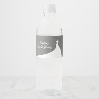 Elegantes Brautparty, graue Leinen Wasserflaschenetikett