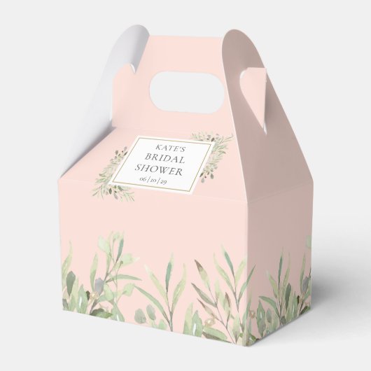 Elegantes Brautparty Grüne Blätter Rosa Rosa Geschenkschachtel (Vorderseite)