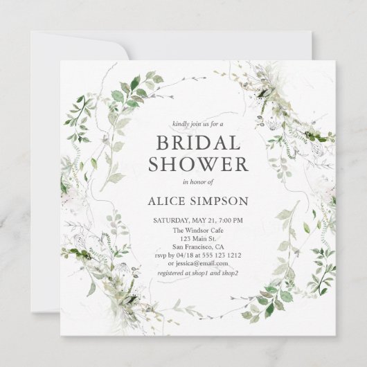 Elegantes Brautparty im Grünen Einladung (Vorderseite)