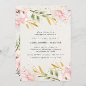 Elegantes Brautparty in Aquarellfarbe Rosa und Gol Einladung (Vorne/Hinten)