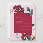 Elegantes Brautparty in Rosa und Rot Einladung (Vorderseite)