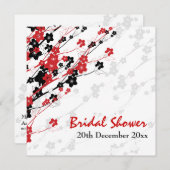 Elegantes Brautparty Japanische Blume Rot Einladung (Vorne/Hinten)