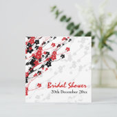 Elegantes Brautparty Japanische Blume Rot Einladung (Stehend Vorderseite)