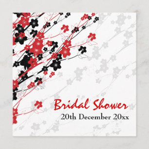 Elegantes Brautparty Japanische Blume Rot Einladung