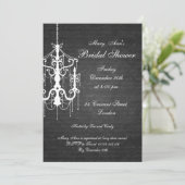 Elegantes Brautparty Kronleuchter Schwarz Einladung (Stehend Vorderseite)