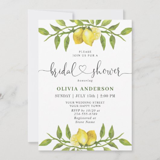 Elegantes BRAUTPARTY Lemons Einladung (Vorderseite)