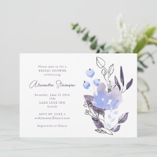 Elegantes Brautparty Lilac Blauen Wasserfarben Einladung