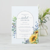 Elegantes Brautparty mit blauen Gelbblüten Einladung (Stehend Vorderseite)