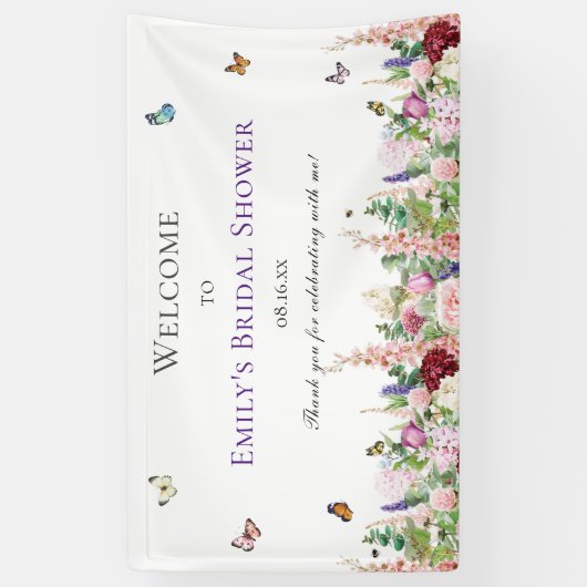 Elegantes Brautparty mit Blumen und Schmetterlinge Banner (Vertikal)