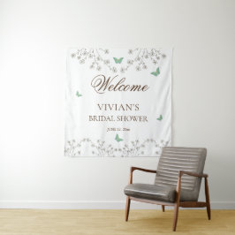 Elegantes Brautparty mit Blumen und Schmetterlinge Wandteppich