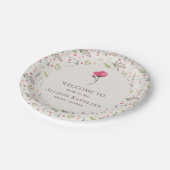 Elegantes Brautparty mit Blumenrosa und Grün Pappteller (Schrägansicht)