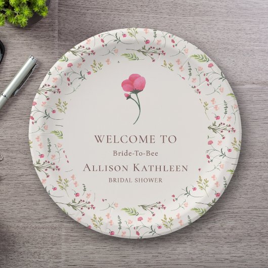 Elegantes Brautparty mit Blumenrosa und Grün Pappteller