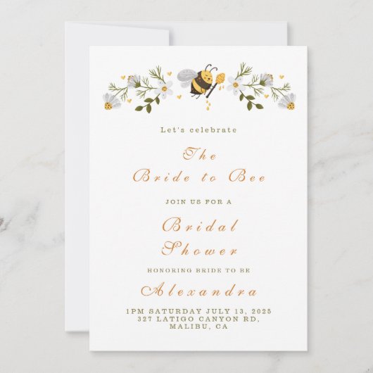 Elegantes Brautparty mit Blütenbienen Einladung (Vorderseite)