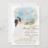 Elegantes Brautparty mit Bride & Groom Fountain Einladung (Vorderseite)