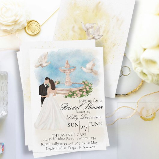 Elegantes Brautparty mit Bride & Groom Fountain Einladung