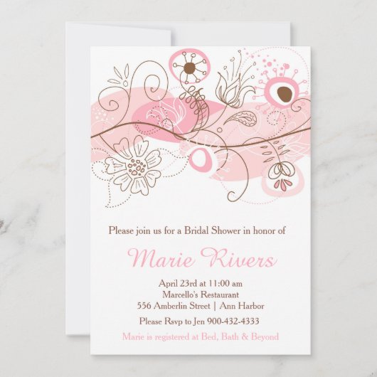 Elegantes Brautparty mit floraler Drehung in Rosa Einladung (Vorderseite)