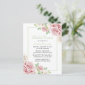 Elegantes Brautparty mit floraler Wasserfarbe Rosa Einladungspostkarte (Stehend Vorderseite)