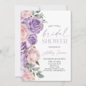 Elegantes Brautparty mit Lila, blühenden Blume Einladung (Vorderseite)