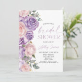 Elegantes Brautparty mit Lila, blühenden Blume Einladung (Stehend Vorderseite)