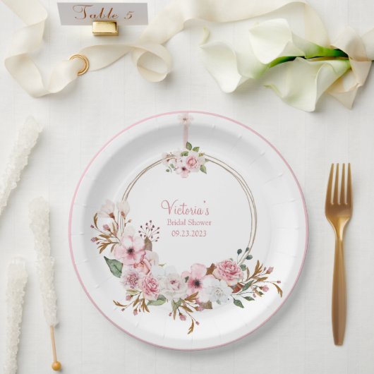 Elegantes Brautparty mit rosafarbenen Wasserfarben Pappteller (Hochzeit)