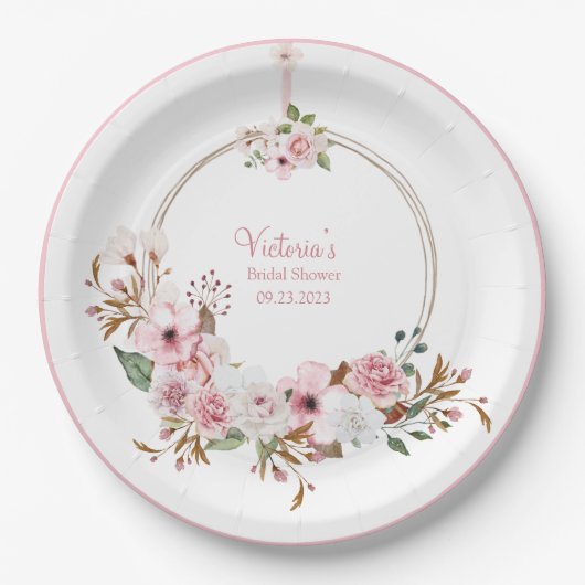 Elegantes Brautparty mit rosafarbenen Wasserfarben Pappteller (Vorderseite)