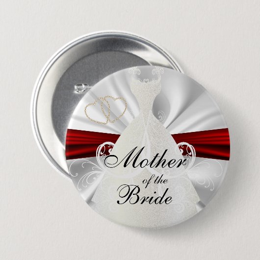 Elegantes Brautparty mit Rot-u. Goldakzenten Button (Vorne & Hinten)