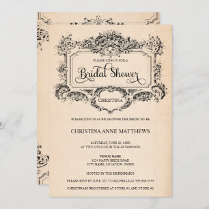 Elegantes Brautparty mit Vintagen Ornamenten Einladung