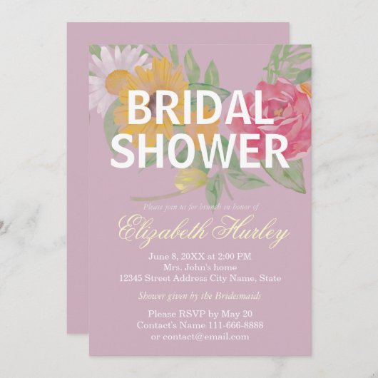 Elegantes Brautparty mit Wasserfarben Einladung (Vorne/Hinten)