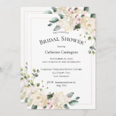 Elegantes Brautparty mit weißer Flora Einladung (Vorne/Hinten)