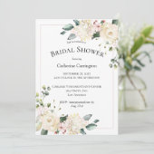 Elegantes Brautparty mit weißer Flora Einladung (Stehend Vorderseite)