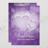 Elegantes Brautparty Moderne Herzen Lila Einladung (Vorne/Hinten)