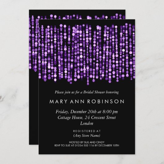 Elegantes Brautparty Moderne Lila Lichter Einladung (Vorne/Hinten)
