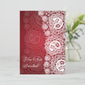 Elegantes Brautparty Paisley Lace Red Einladung (Stehend Vorderseite)