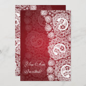 Elegantes Brautparty Paisley Lace Red Einladung (Vorne/Hinten)