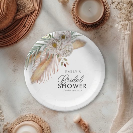 Elegantes Brautparty Pampas & Palm Pappteller