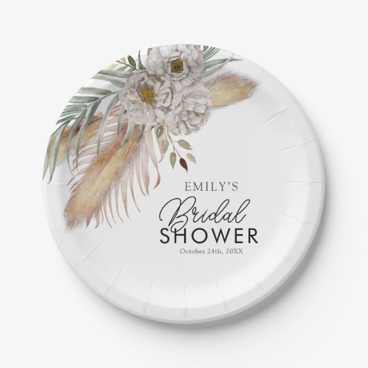 Elegantes Brautparty Pampas & Palm Pappteller (Vorderseite)