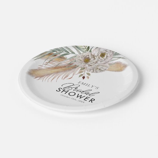 Elegantes Brautparty Pampas & Palm Pappteller (Schrägansicht)