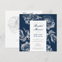 Elegantes Brautparty Party Floral Silver Navy