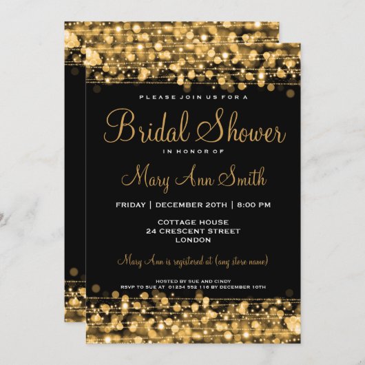 Elegantes Brautparty Party Glitzern Gold Einladung (Vorne/Hinten)